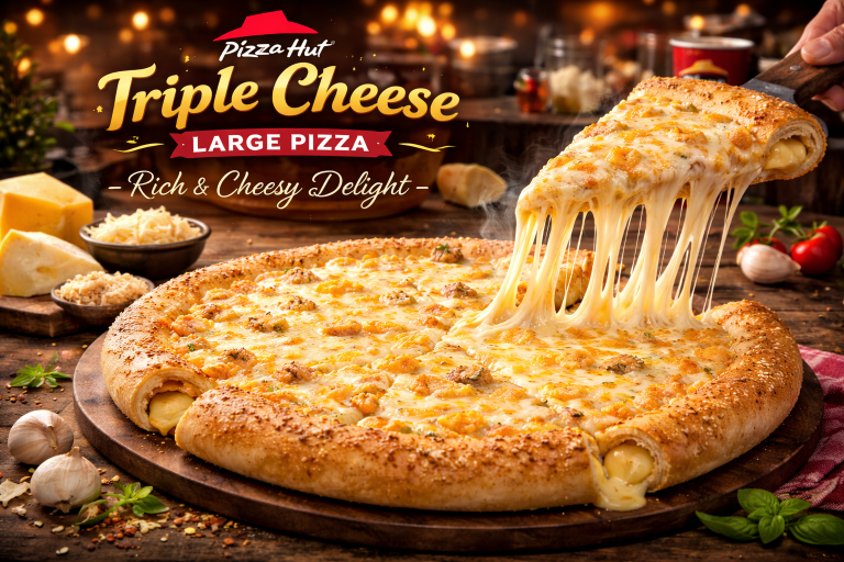 Triple Cheese Large Pizza at Pizza Hut – Rich & Cheesy Delight