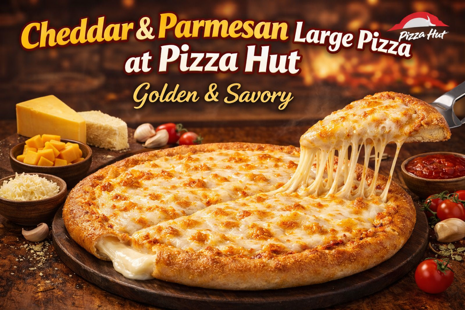 Cheddar & Parmesan Large Pizza at Pizza Hut – Golden & Savory