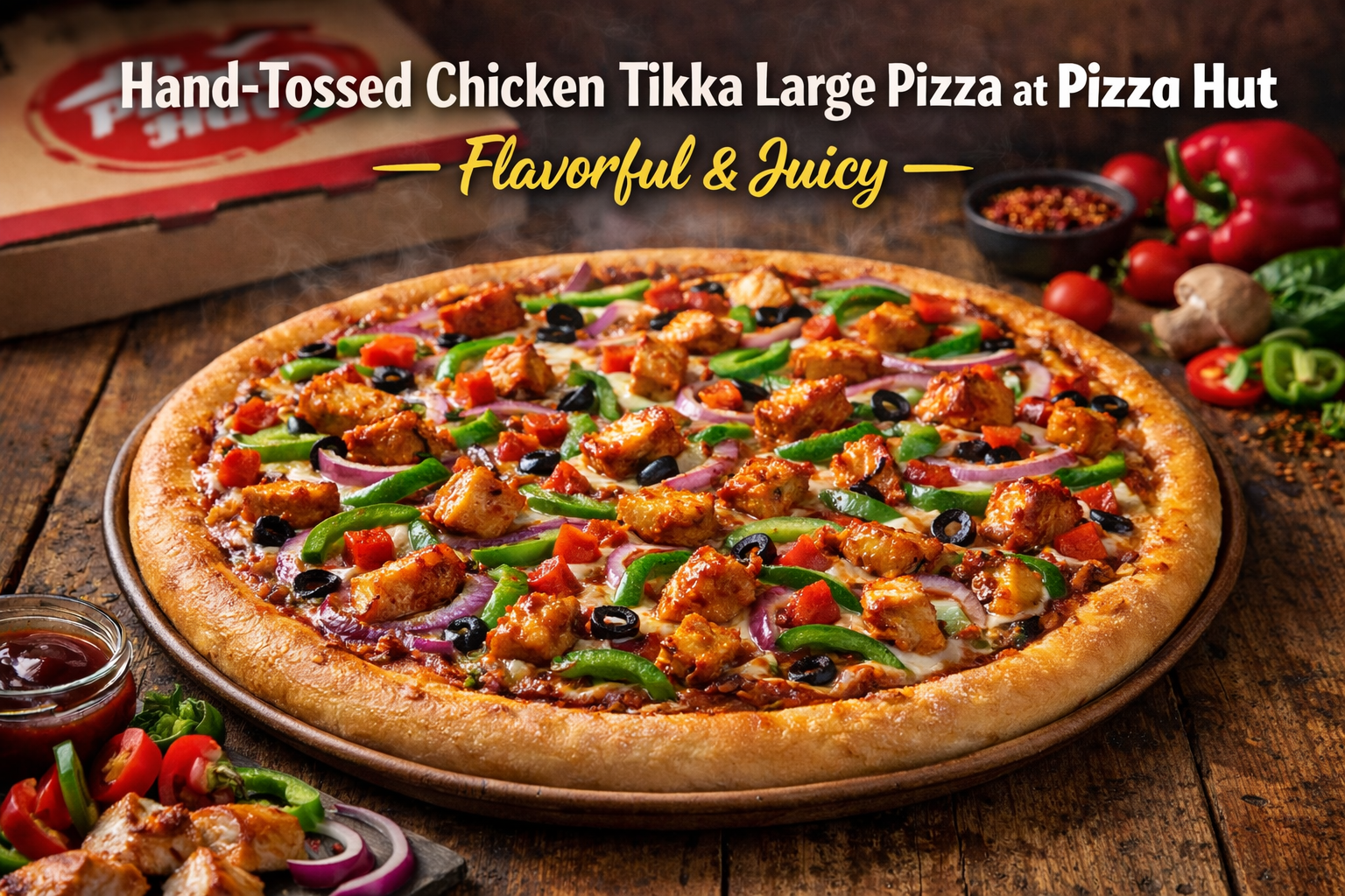Hand-Tossed Chicken Tikka Large Pizza at Pizza Hut – ,Flavorful & Juicy